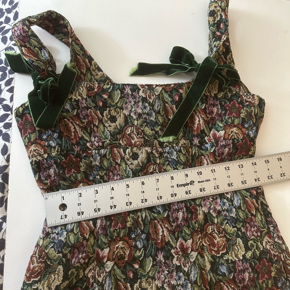 Dolls Kill Floral Tapestry Mini Dress with Green Velvet Ties - Picture 12 of 16